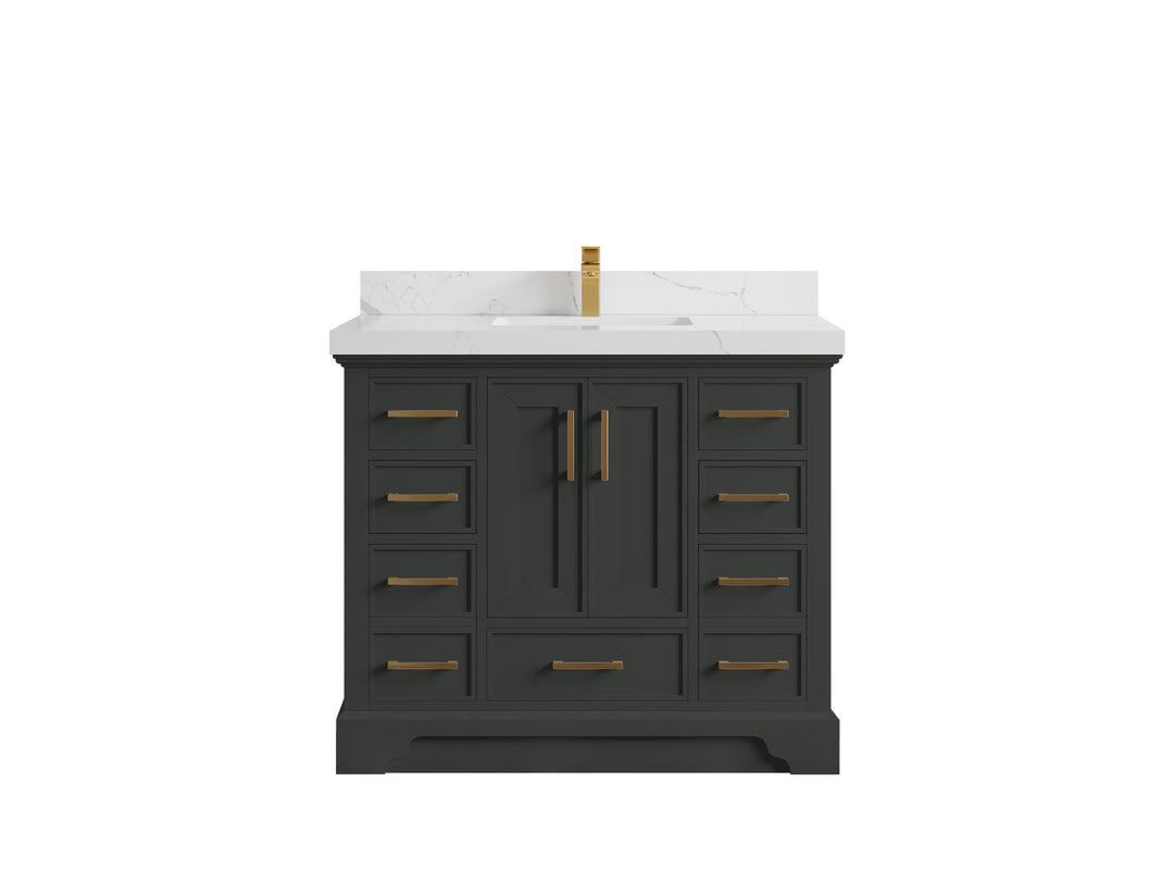 Charlotte 42 in. W x 22 in. D Single Sink Bathroom Vanity in Black Top with 2 in Calacatta Laza Quartz Countertop