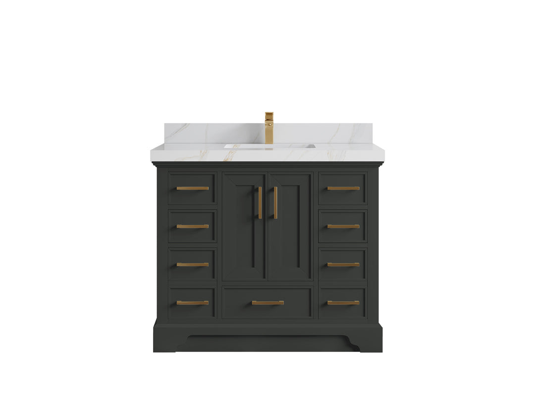 Charlotte 42 in. W x 22 in. D Single Sink Bathroom Vanity in Black Top with 2 in Calacatta Sienna Quartz Countertop