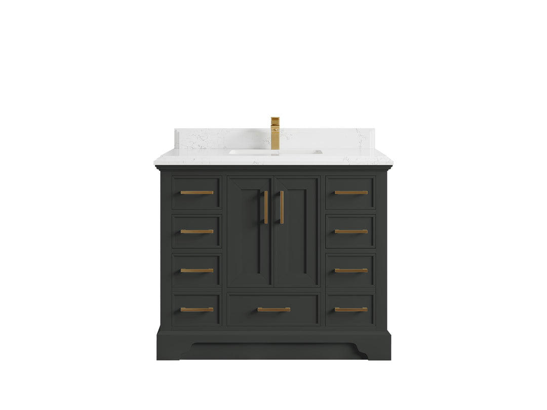 Charlotte 42 in. W x 22 in. D Single Sink Bathroom Vanity in Black Top with 1.5 in Empira White Quartz Countertop