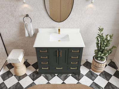 Charlotte 42 in. W x 22 in. D Single Sink Bathroom Vanity in Black Top with 1.5 in White Quartz Countertop – Top View