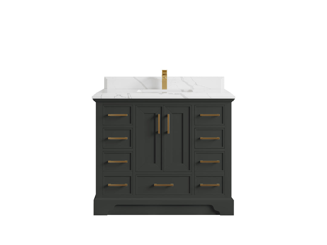 Charlotte 42 in. W x 22 in. D Single Sink Bathroom Vanity in Black Top with 1.5 in Calacatta Laza Quartz Countertop