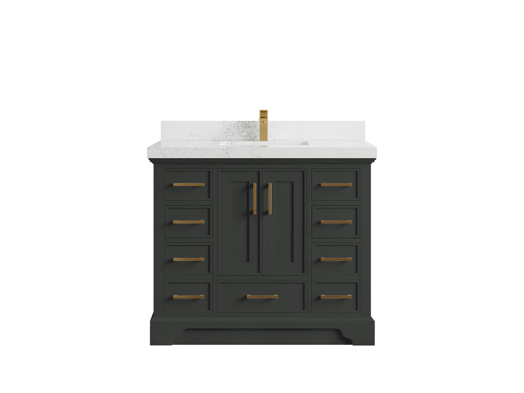 Charlotte 42 in. W x 22 in. D Single Sink Bathroom Vanity in Black Top with 2 in Empira White Quartz Countertop