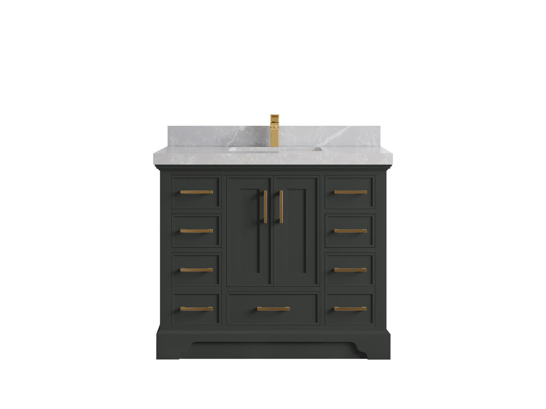 Charlotte 42 in. W x 22 in. D Single Sink Bathroom Vanity in Black Top with 2 in Pearl Light Gray Quartz Countertop