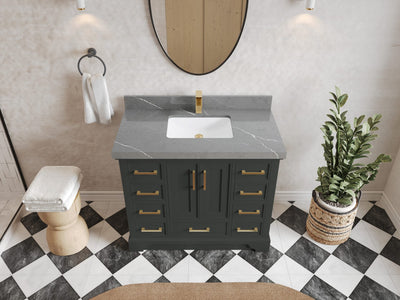 Charlotte 42 in. W x 22 in. D Single Sink Bathroom Vanity in Black Top with 2 in Piatra Gray Quartz Countertop – Top View
