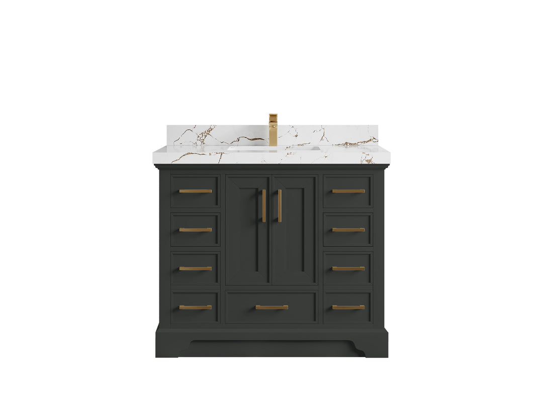 Charlotte 42 in. W x 22 in. D Single Sink Bathroom Vanity in Black Top with 2 in Viola Brown Quartz Countertop
