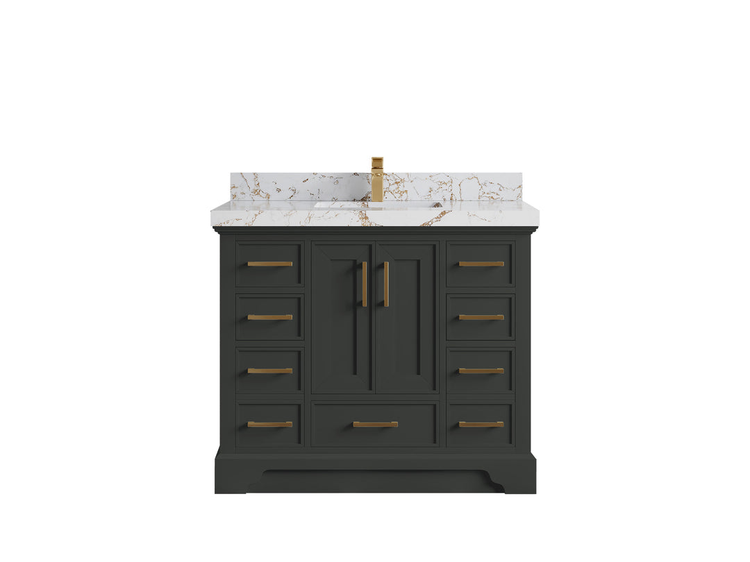 Charlotte 42 in. W x 22 in. D Single Sink Bathroom Vanity in Black Top with 2 in Viola Gold Quartz Countertop