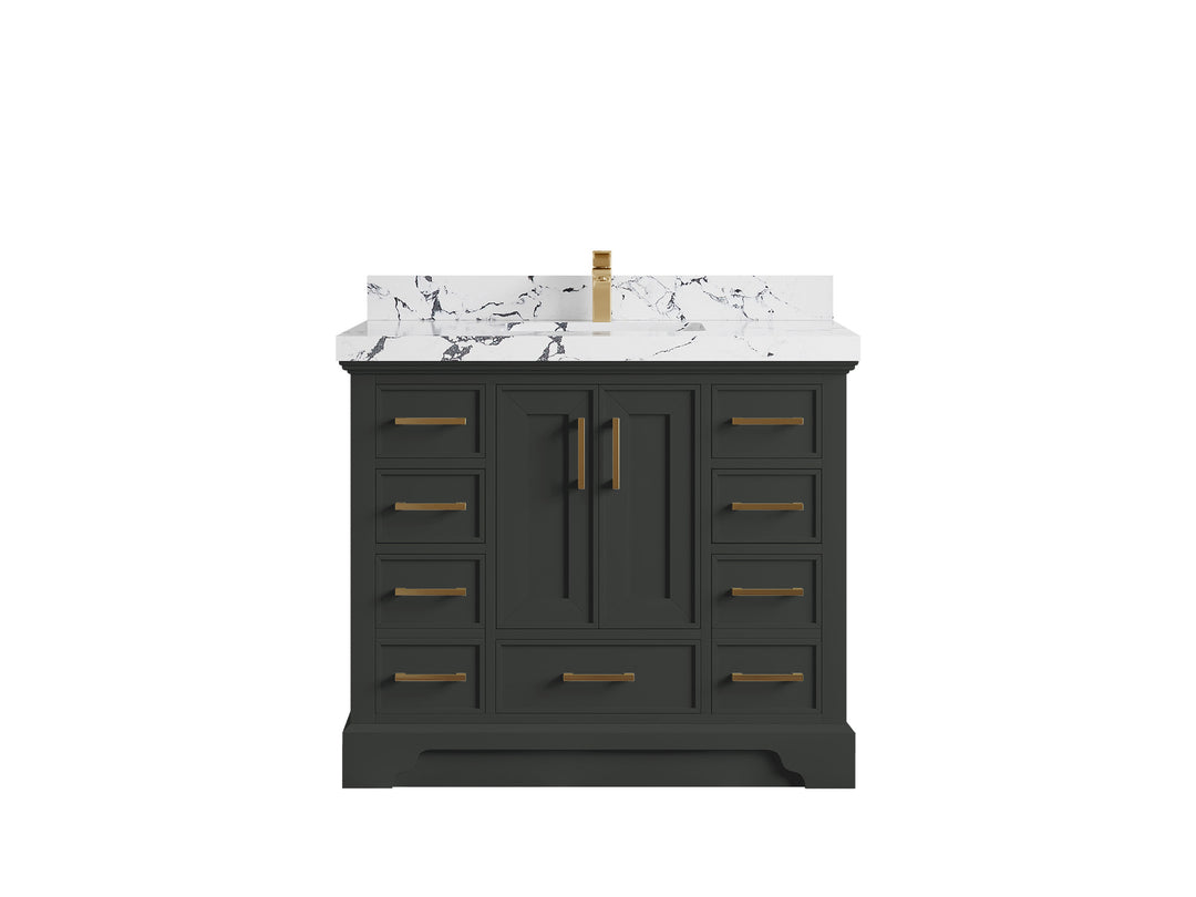 Charlotte 42 in. W x 22 in. D Single Sink Bathroom Vanity in Black Top with 2 in Viola Night Quartz Countertop