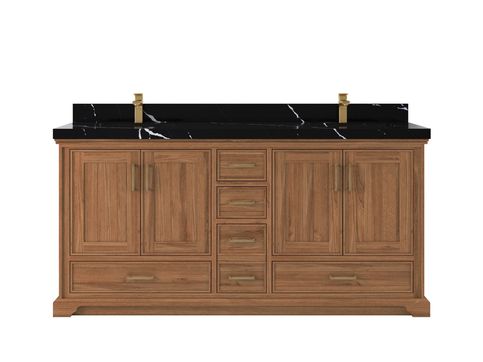 Charlotte Teak 72 in. W x 22 in. D Double Sink Bathroom Vanity in Dark Natural with 2 in Calacatta Black Quartz Countertop