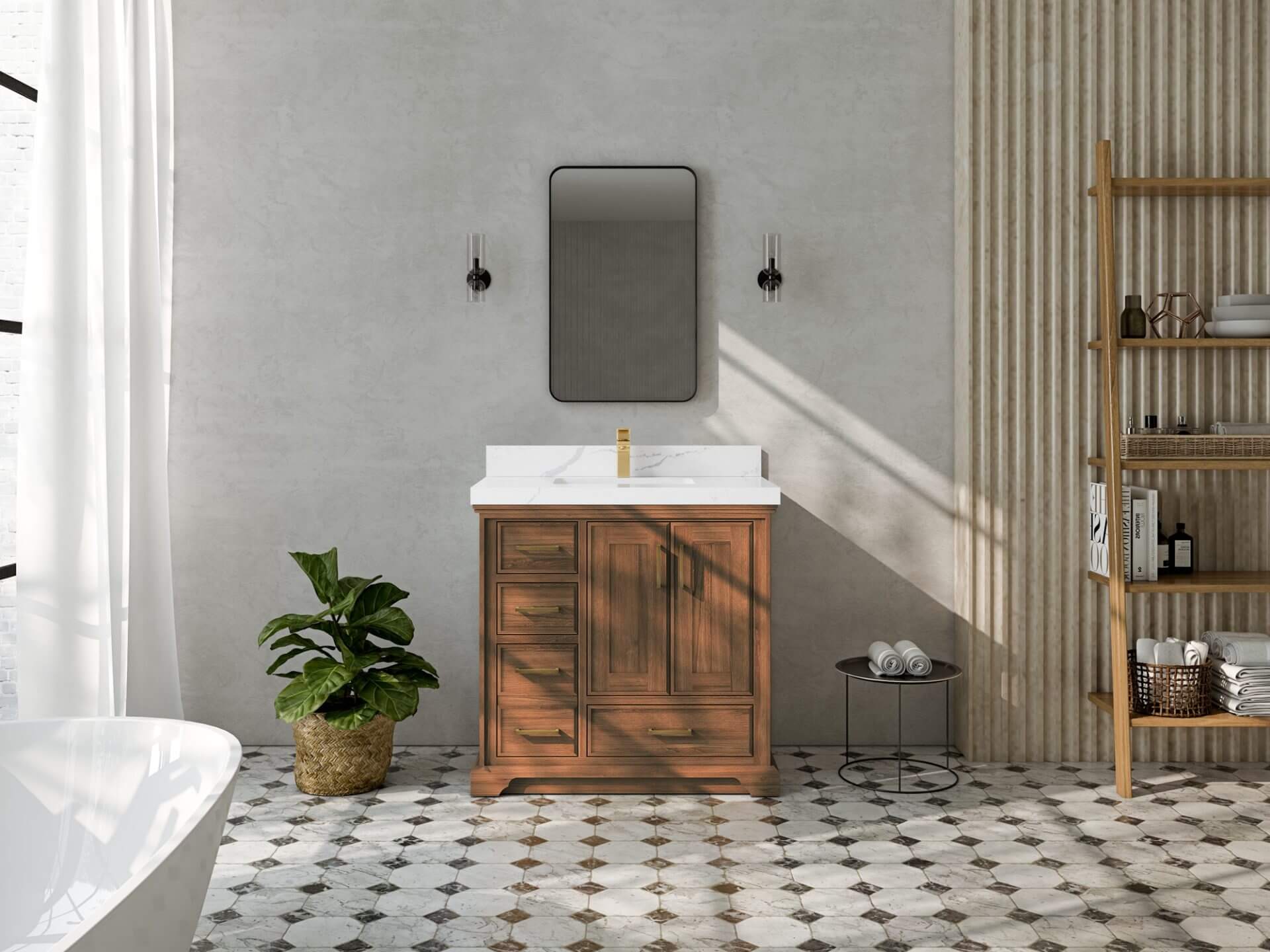 Charlotte Teak Wood 36 in. W x 22 in. D Center Sink Bathroom Vanity