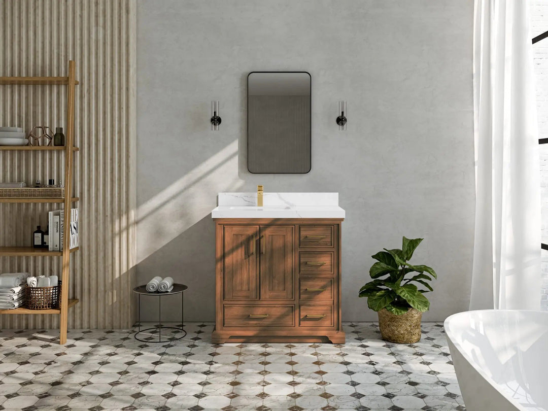 Charlotte 36 in. W x 22 in. D Left Offset Sink Bathroom Teak Wood Vanity