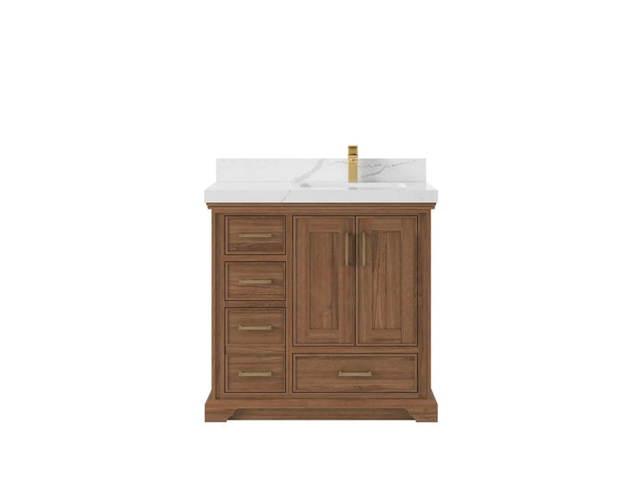 Charlotte 36 in. W x 22 in. D Right Offset Sink Bathroom Teak Wood Vanity - photo 1