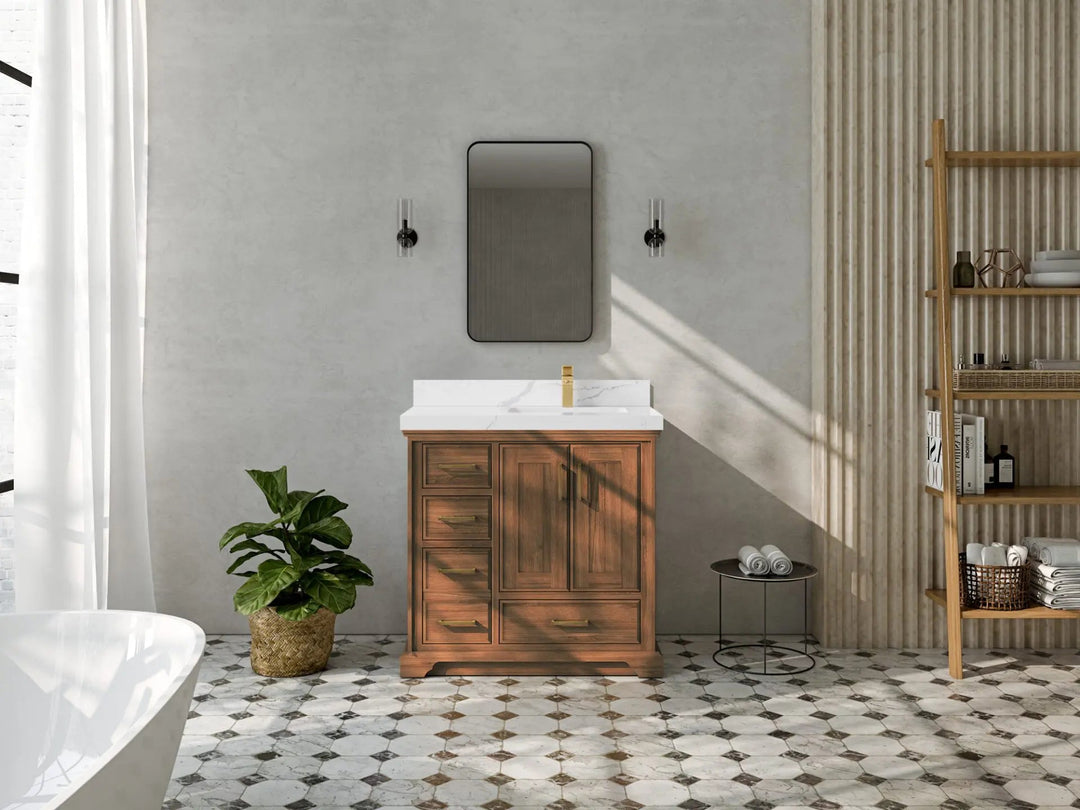 Charlotte 36 in. W x 22 in. D Right Offset Sink Bathroom Teak Wood Vanity