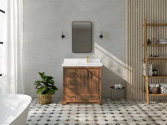 Charlotte 36 in. W x 22 in. D Right Offset Sink Bathroom Teak Wood Vanity - photo 4