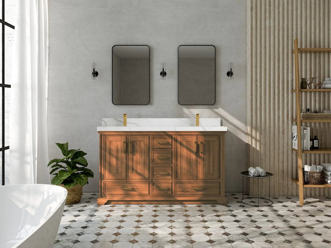 Charlotte 60 in. W x 22 in. D Double Sink Bathroom Teak Wood Vanity