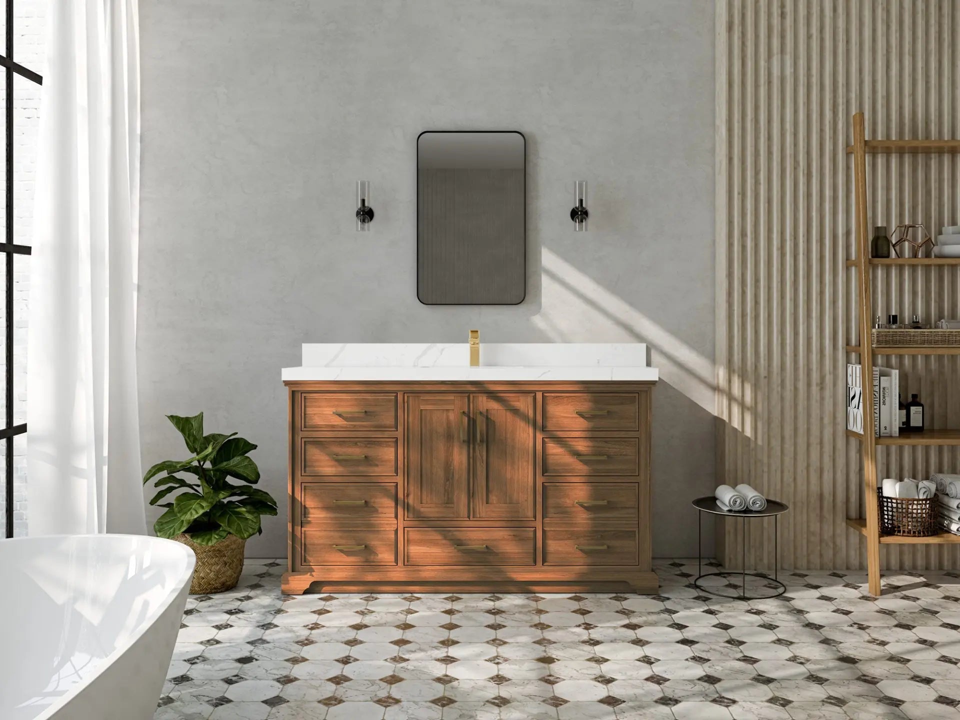 Charlotte Teak Wood 60 in. W x 22 in. D Single Sink Bathroom Vanity