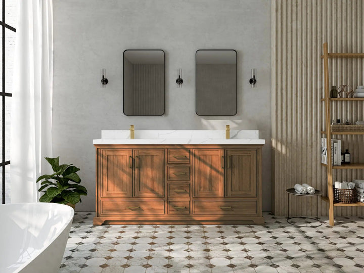 Charlotte 72 in. W x 22 in. D Double Sink Bathroom Teak Wood Vanity - photo 4