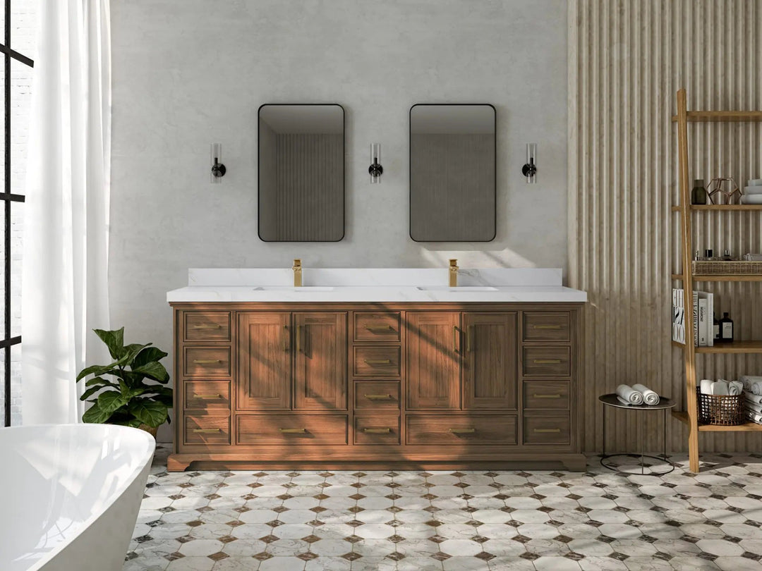 Charlotte 84 in. W x 22 in. D Double Sink Bathroom Teak Wood Vanity