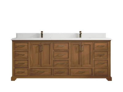 Charlotte Teak 84 in. W x 22 in. D Double Sink Bathroom Vanity in Dark Natural with 1.5 in White Quartz Countertop