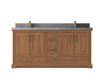 Charlotte Teak 72 in. W x 22 in. D Double Sink Bathroom Vanity in Dark Natural with 2 in Piatra Gray Quartz Countertop