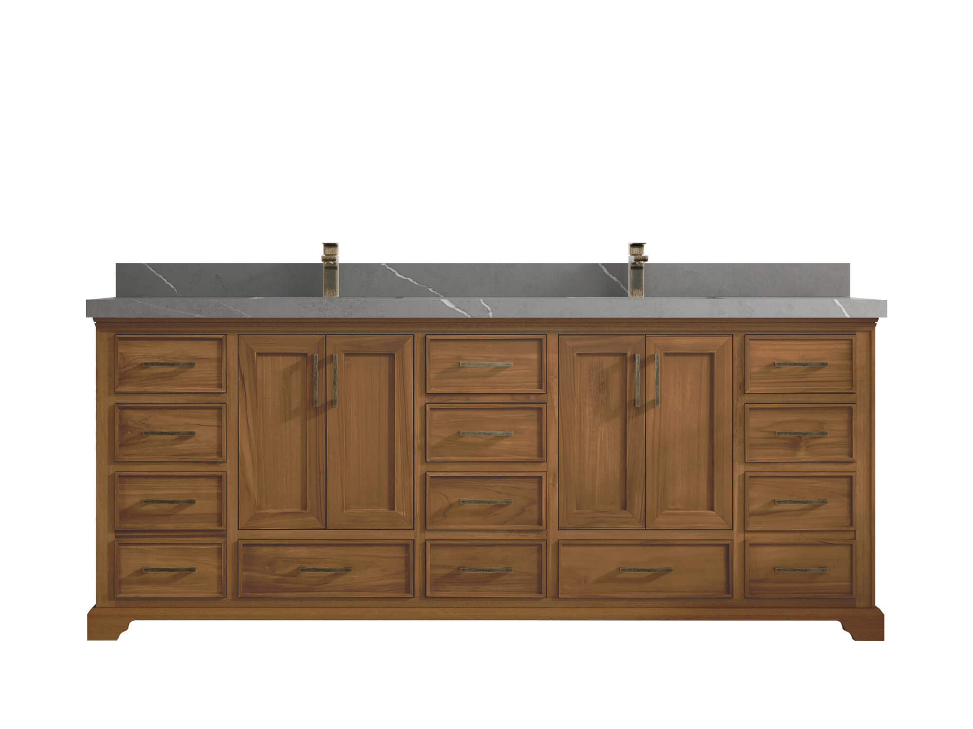 Charlotte Teak 84 in. W x 22 in. D Double Sink Bathroom Vanity in Dark Natural with 2 in Piatra Gray Quartz Countertop