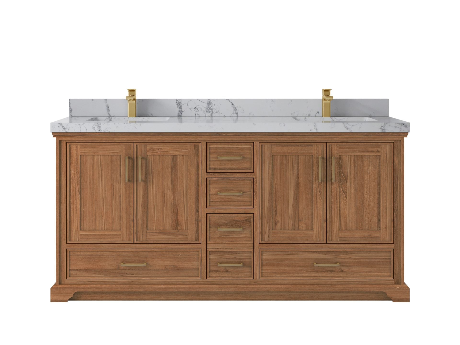 Charlotte Teak 72 in. W x 22 in. D Double Sink Bathroom Vanity in Dark Natural with 2 in Venatino Quartz Countertop