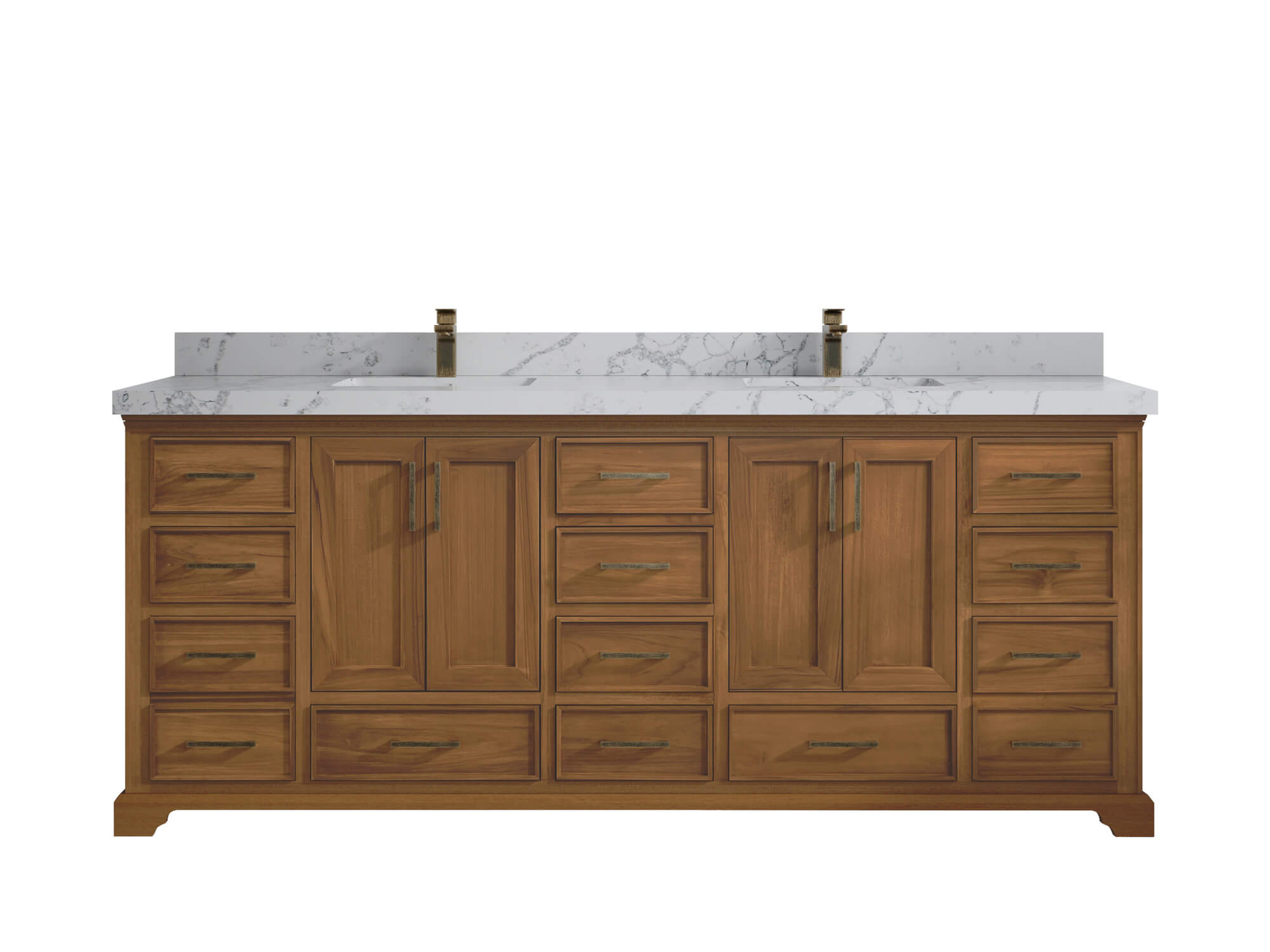 Charlotte Teak 84 in. W x 22 in. D Double Sink Bathroom Vanity in Dark Natural with 2 in Venatino Quartz Countertop