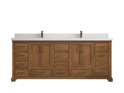 Charlotte Teak 84 in. W x 22 in. D Double Sink Bathroom Vanity in Dark Natural with 2 in White Quartz Countertop