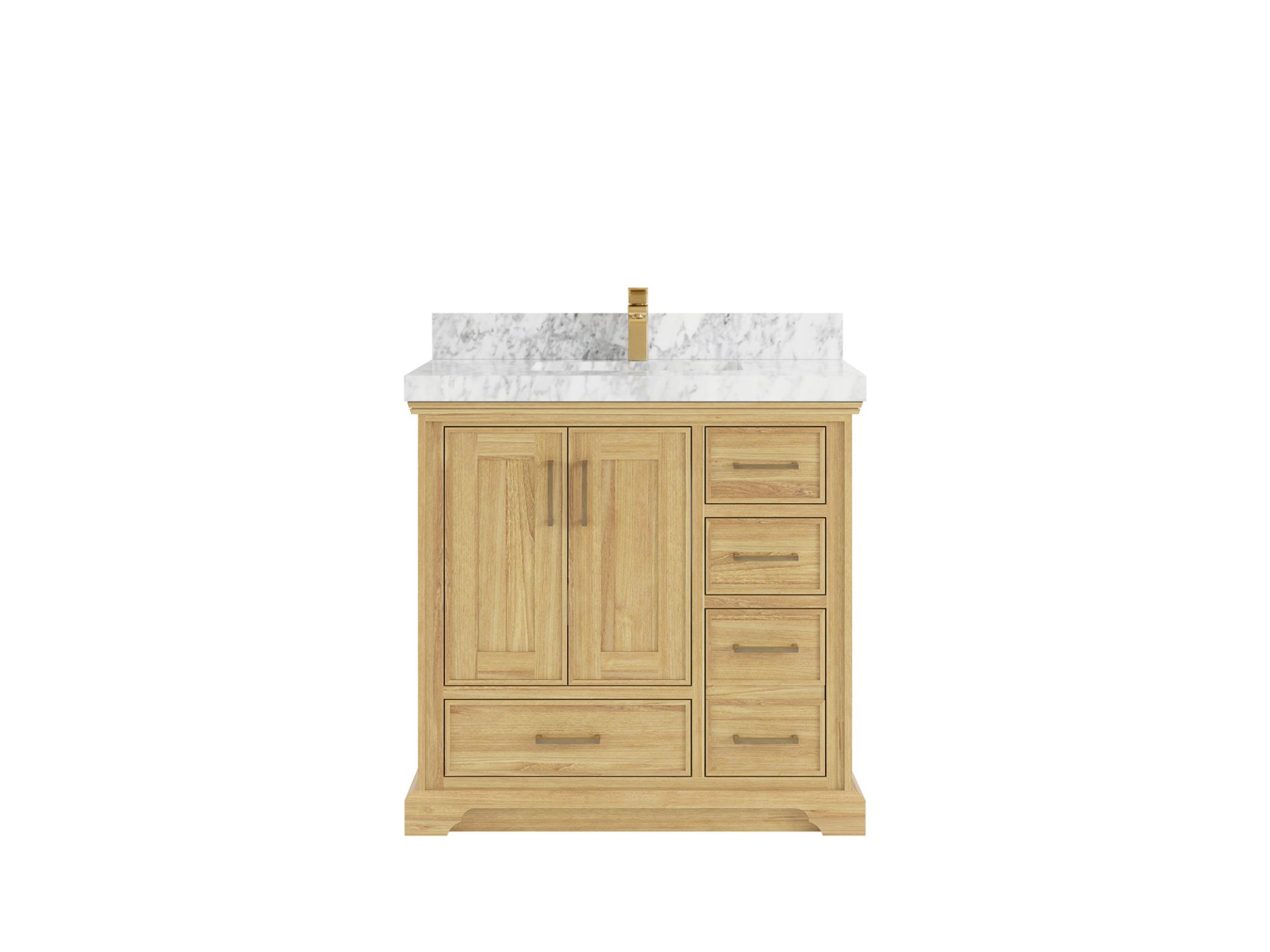 Charlotte Teak 36 in. W x 22 in. D Center Sink Bathroom Vanity in Light Natural with 2 in Carrara Marble Countertop