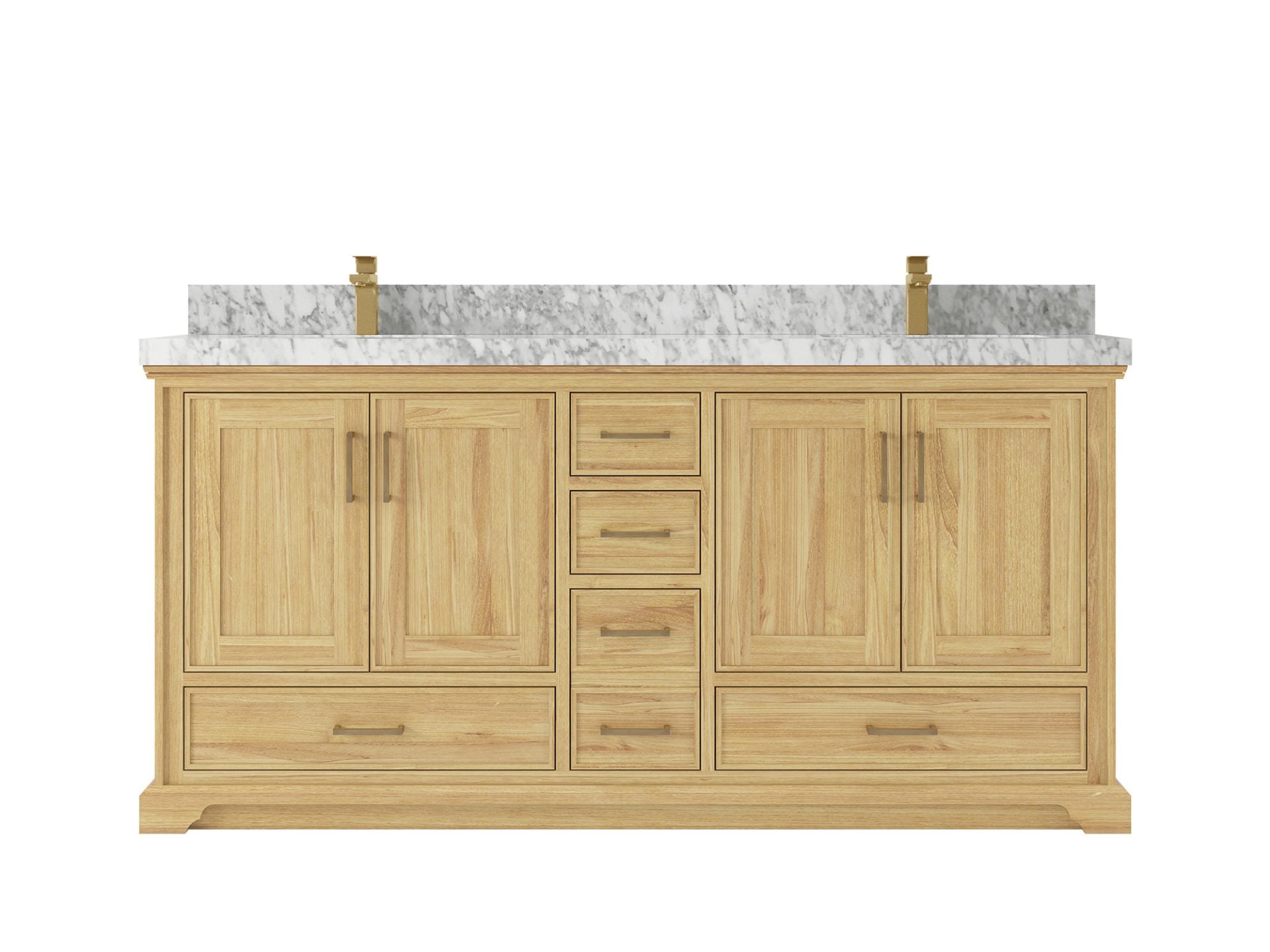 Charlotte Teak 72 in. W x 22 in. D Double Sink Bathroom Vanity in Light Natural with 2 in Carrara Marble Countertop