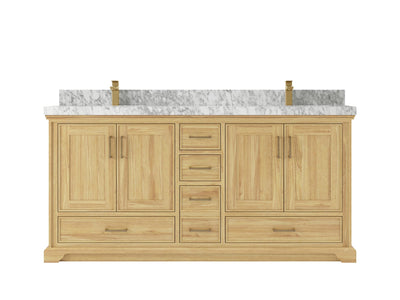 Charlotte Teak 72 in. W x 22 in. D Double Sink Bathroom Vanity in Light Natural with 2 in Carrara Marble Countertop