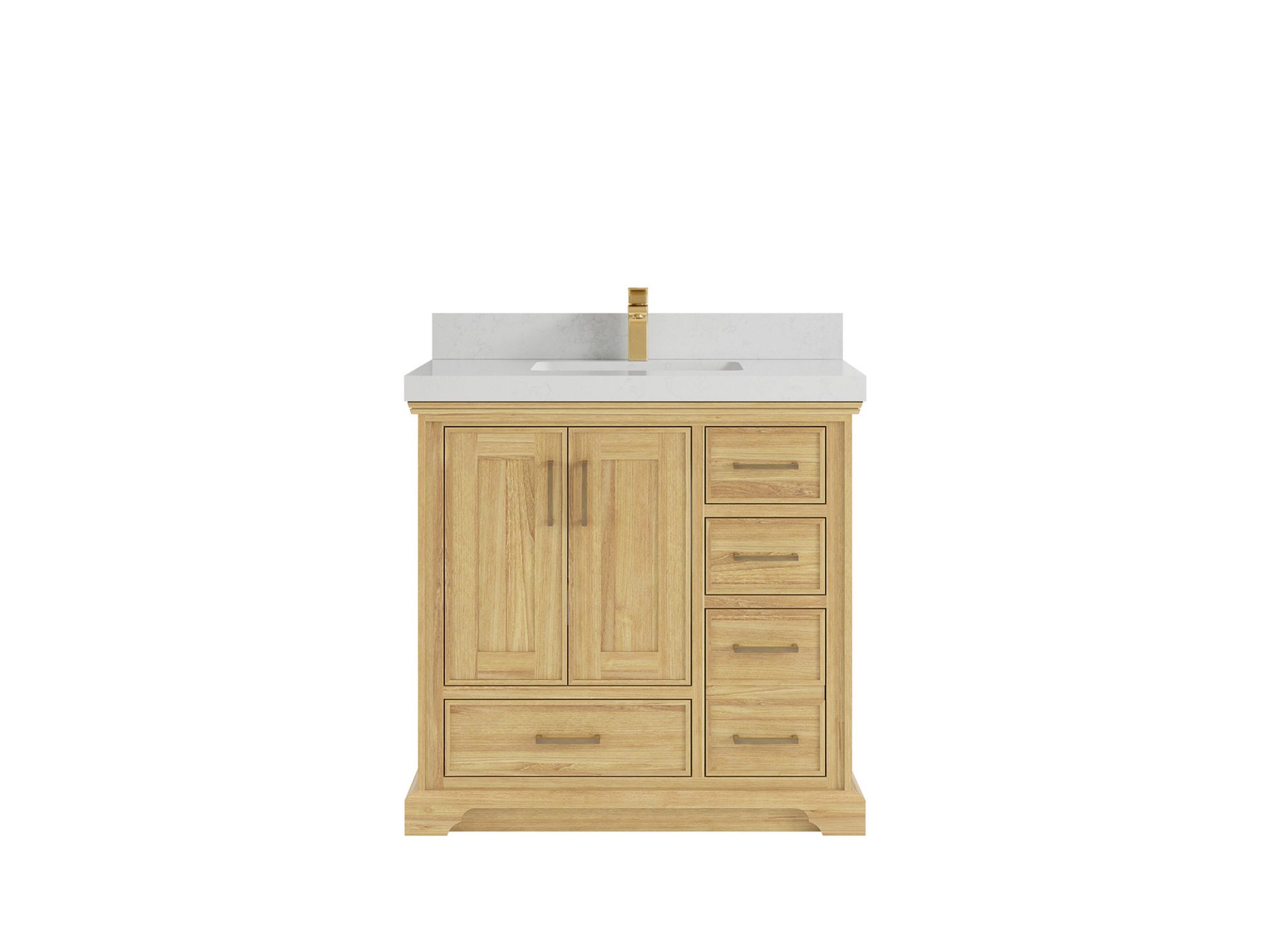 Charlotte Teak 36 in. W x 22 in. D Center Sink Bathroom Vanity in Light Natural with 2 in Carrara Quartz Countertop