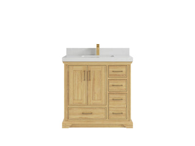 Charlotte Teak 36 in. W x 22 in. D Center Sink Bathroom Vanity in Light Natural with 2 in Carrara Quartz Countertop
