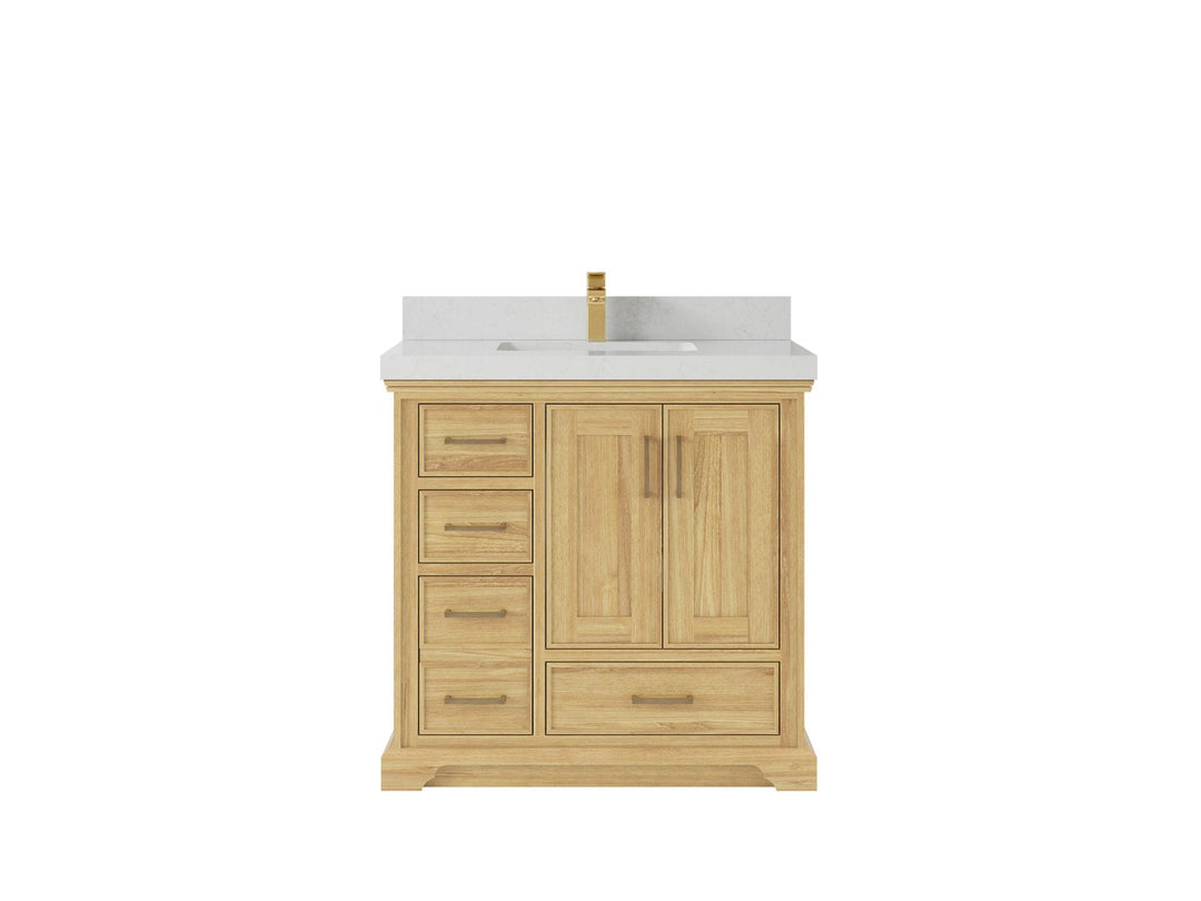 Charlotte Teak 36 in. W x 22 in. D Center Sink Bathroom Vanity in Light Natural with 2 in Carrara Quartz Countertop