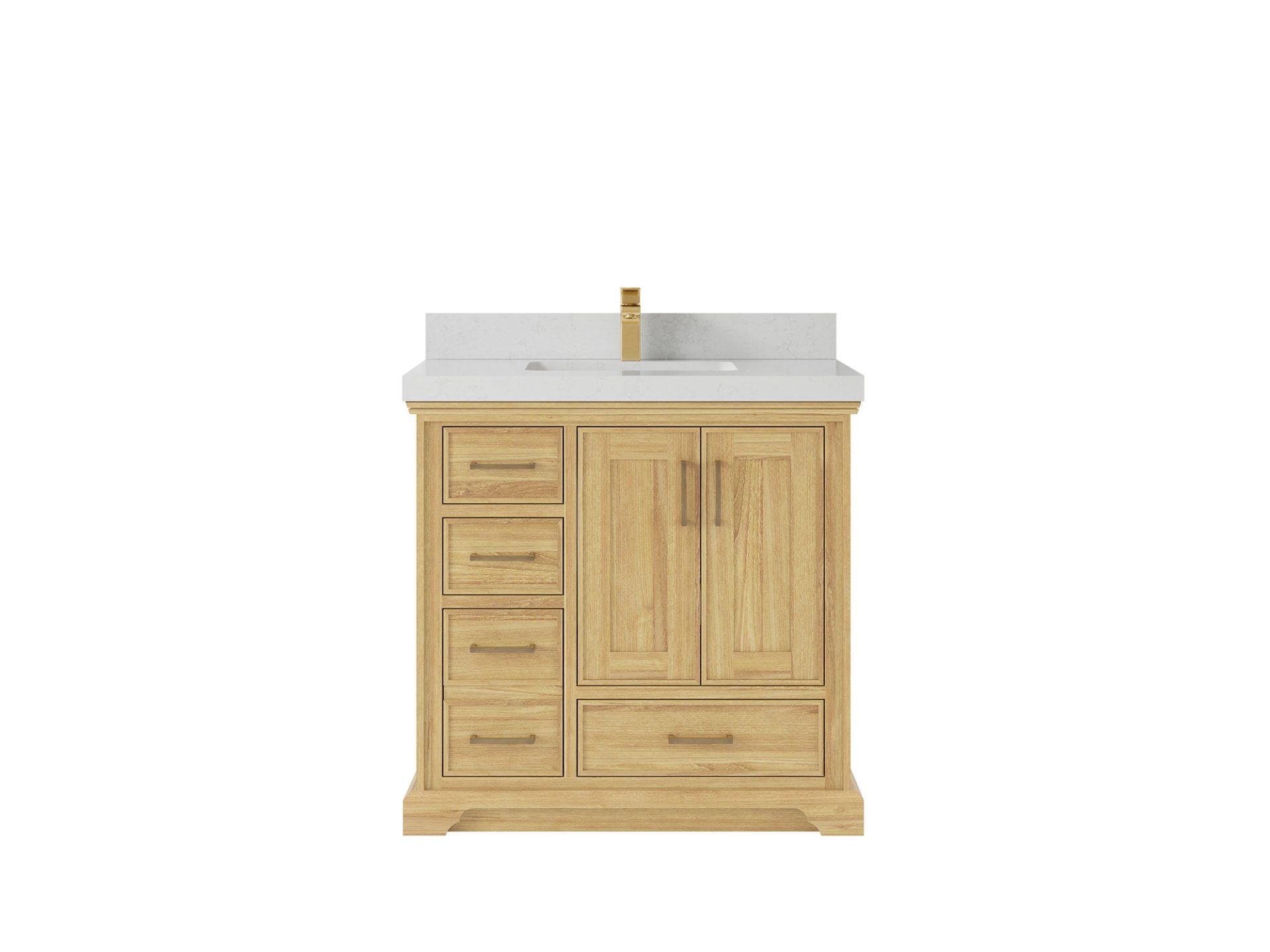 Charlotte Teak 36 in. W x 22 in. D Center Sink Bathroom Vanity in Light Natural with 2 in Carrara Quartz Countertop