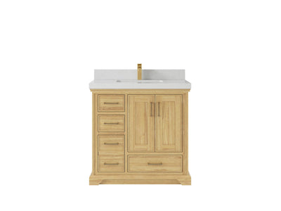 Charlotte Teak 36 in. W x 22 in. D Center Sink Bathroom Vanity in Light Natural with 2 in Carrara Quartz Countertop