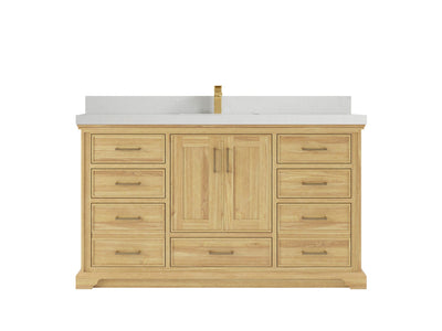 Charlotte Teak 60 in. W x 22 in. D Single Sink Bathroom Vanity in Light Natural with 2 in Carrara Quartz Countertop