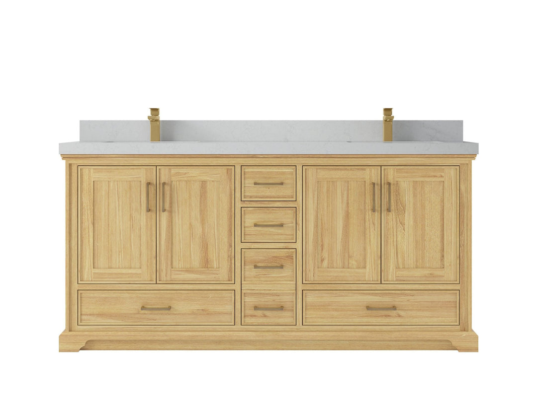 Charlotte Teak 72 in. W x 22 in. D Double Sink Bathroom Vanity in Light Natural with 2 in Carrara Quartz Countertop