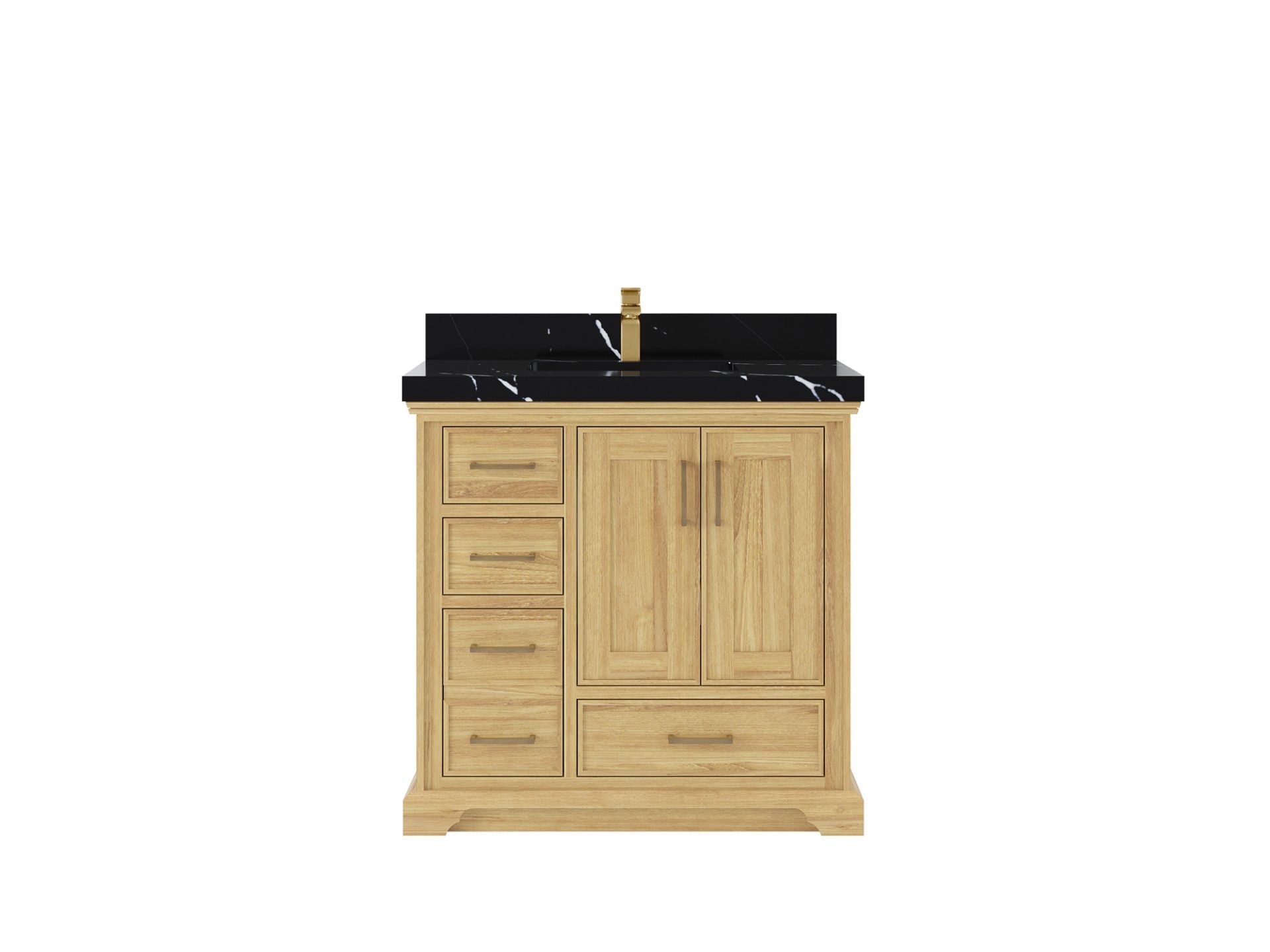Charlotte Teak 36 in. W x 22 in. D Center Sink Bathroom Vanity in Light Natural with 2 in Calacatta Black Quartz Countertop