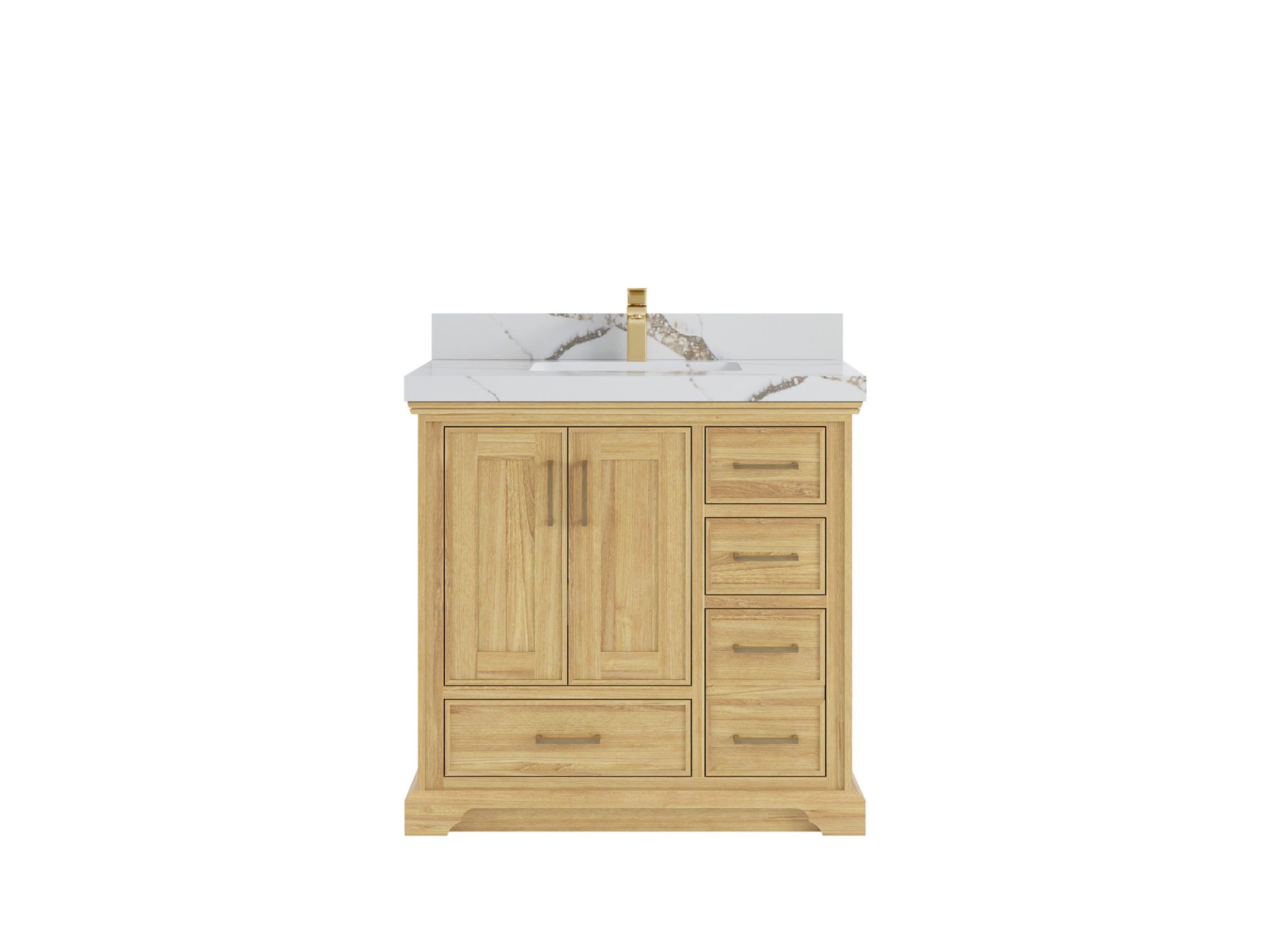 Charlotte Teak 36 in. W x 22 in. D Center Sink Bathroom Vanity in Light Natural with 2 in Calacatta Gold Quartz Countertop