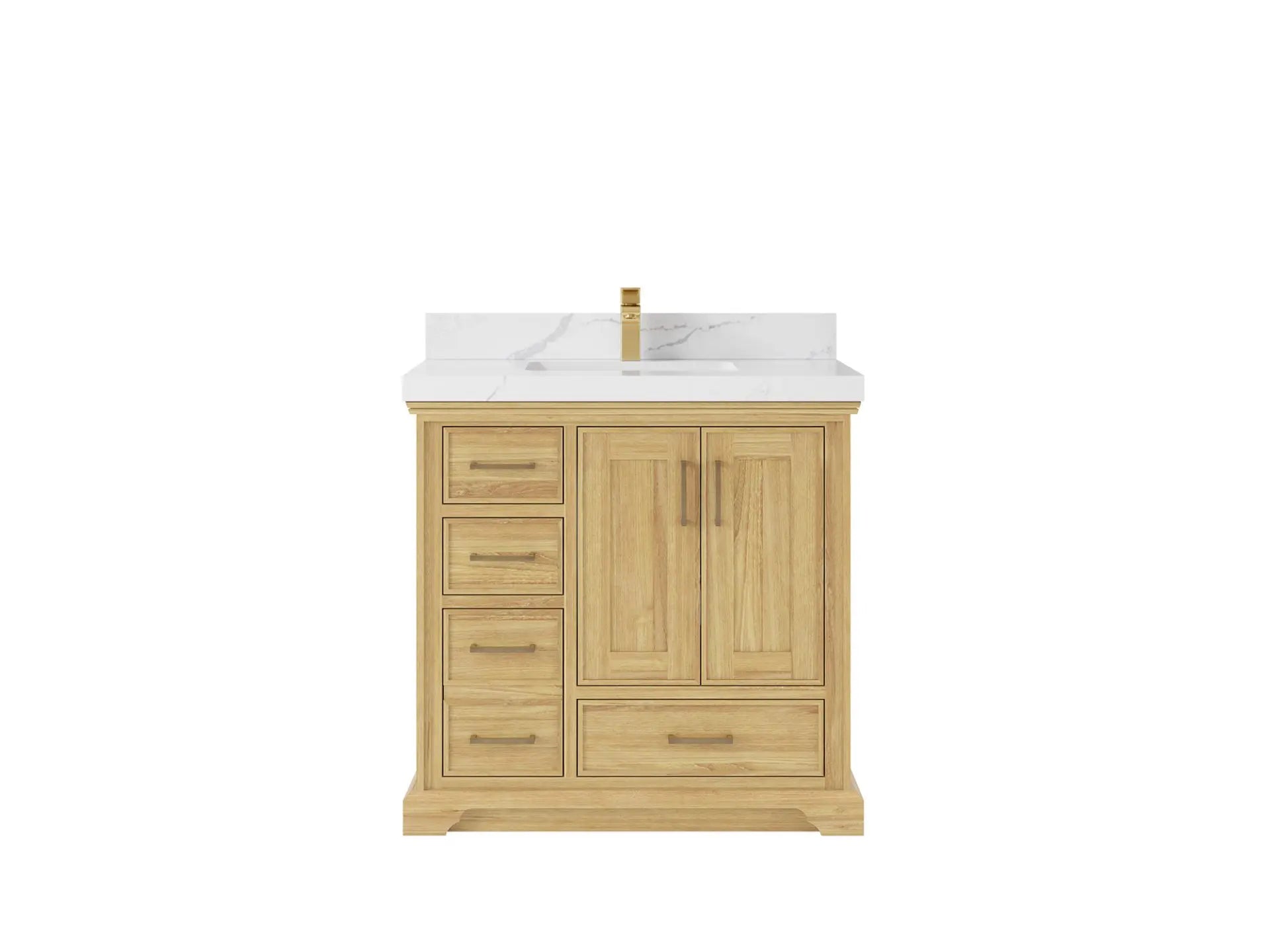 Charlotte Teak 36 in. W x 22 in. D Center Sink Bathroom Vanity in Light Natural with 2 in Calacatta Laza Quartz Countertop