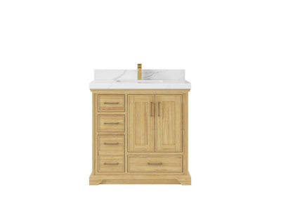 Charlotte Teak 36 in. W x 22 in. D Center Sink Bathroom Vanity in Light Natural with 2 in Calacatta Laza Quartz Countertop