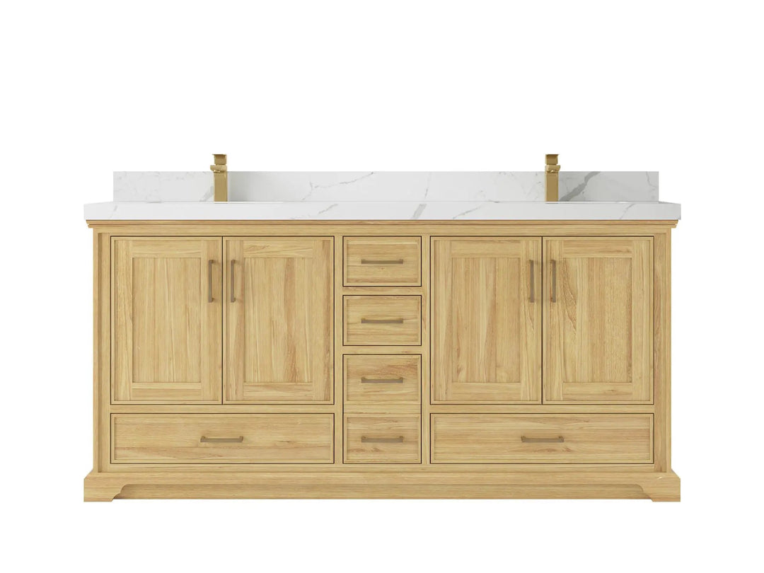 Charlotte Teak 72 in. W x 22 in. D Double Sink Bathroom Vanity in Light Natural with 2 in Calacatta Laza Quartz Countertop