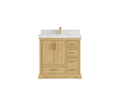Charlotte Teak 36 in. W x 22 in. D Center Sink Bathroom Vanity in Light Natural with 2 in Calacatta Nuvo Quartz Countertop
