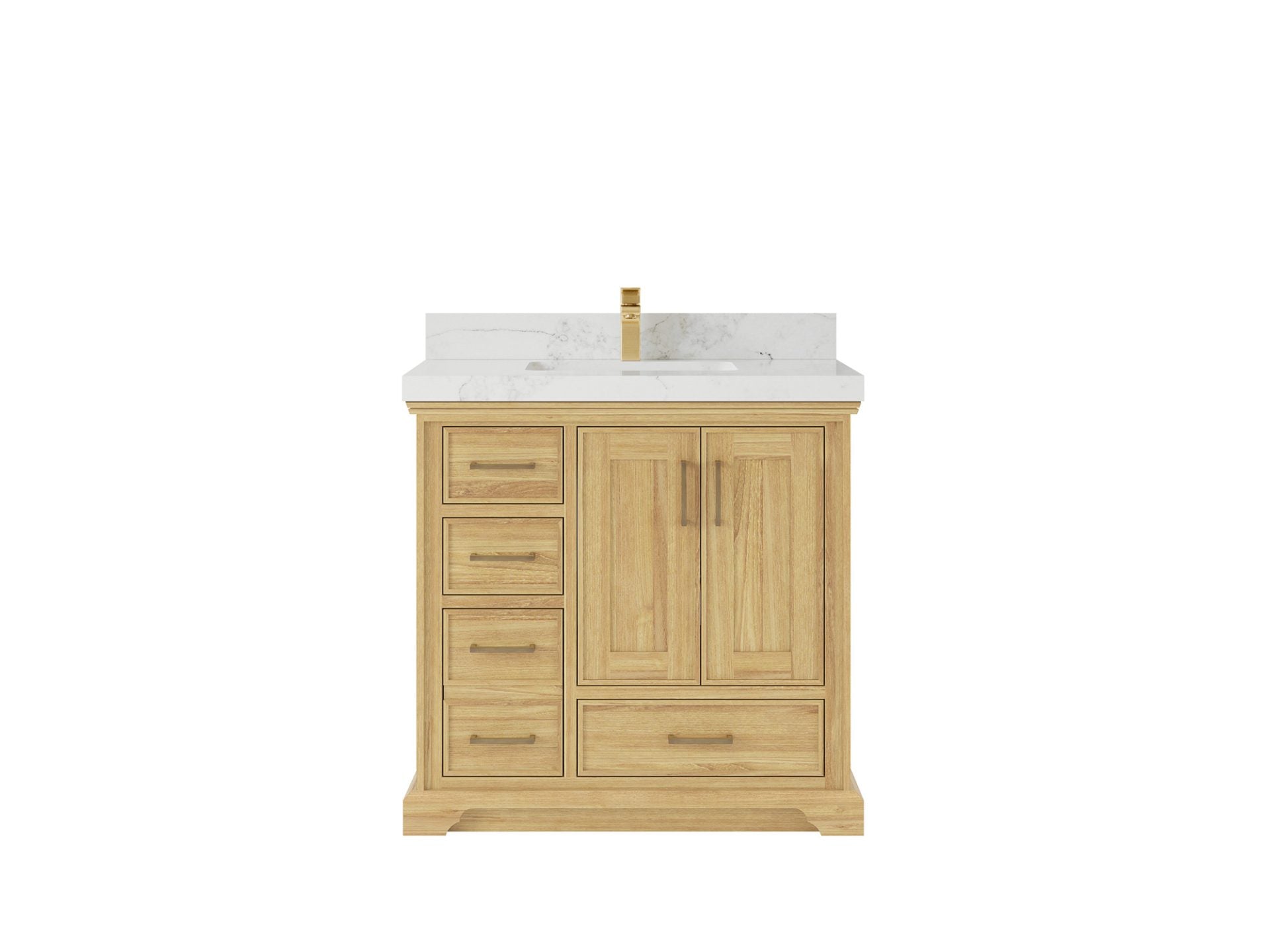 Charlotte Teak 36 in. W x 22 in. D Center Sink Bathroom Vanity in Light Natural with 2 in Calacatta Nuvo Quartz Countertop