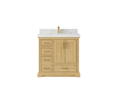 Charlotte Teak 36 in. W x 22 in. D Center Sink Bathroom Vanity in Light Natural with 2 in Calacatta Nuvo Quartz Countertop