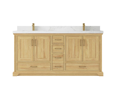 Charlotte Teak 72 in. W x 22 in. D Double Sink Bathroom Vanity in Light Natural with 2 in Calacatta Nuvo Quartz Countertop