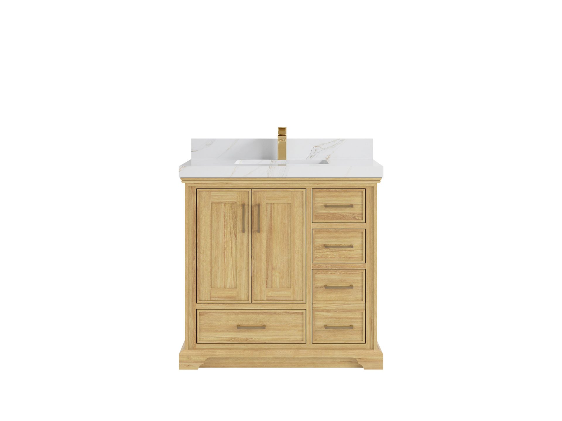 Charlotte Teak 36 in. W x 22 in. D Center Sink Bathroom Vanity in Light Natural with 2 in Calacatta Sienna Quartz Countertop