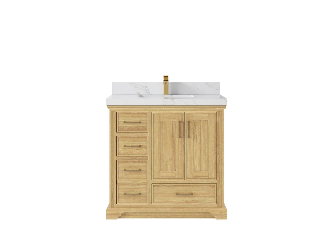 Charlotte Teak 36 in. W x 22 in. D Center Sink Bathroom Vanity in Light Natural with 2 in Calacatta Sienna Quartz Countertop