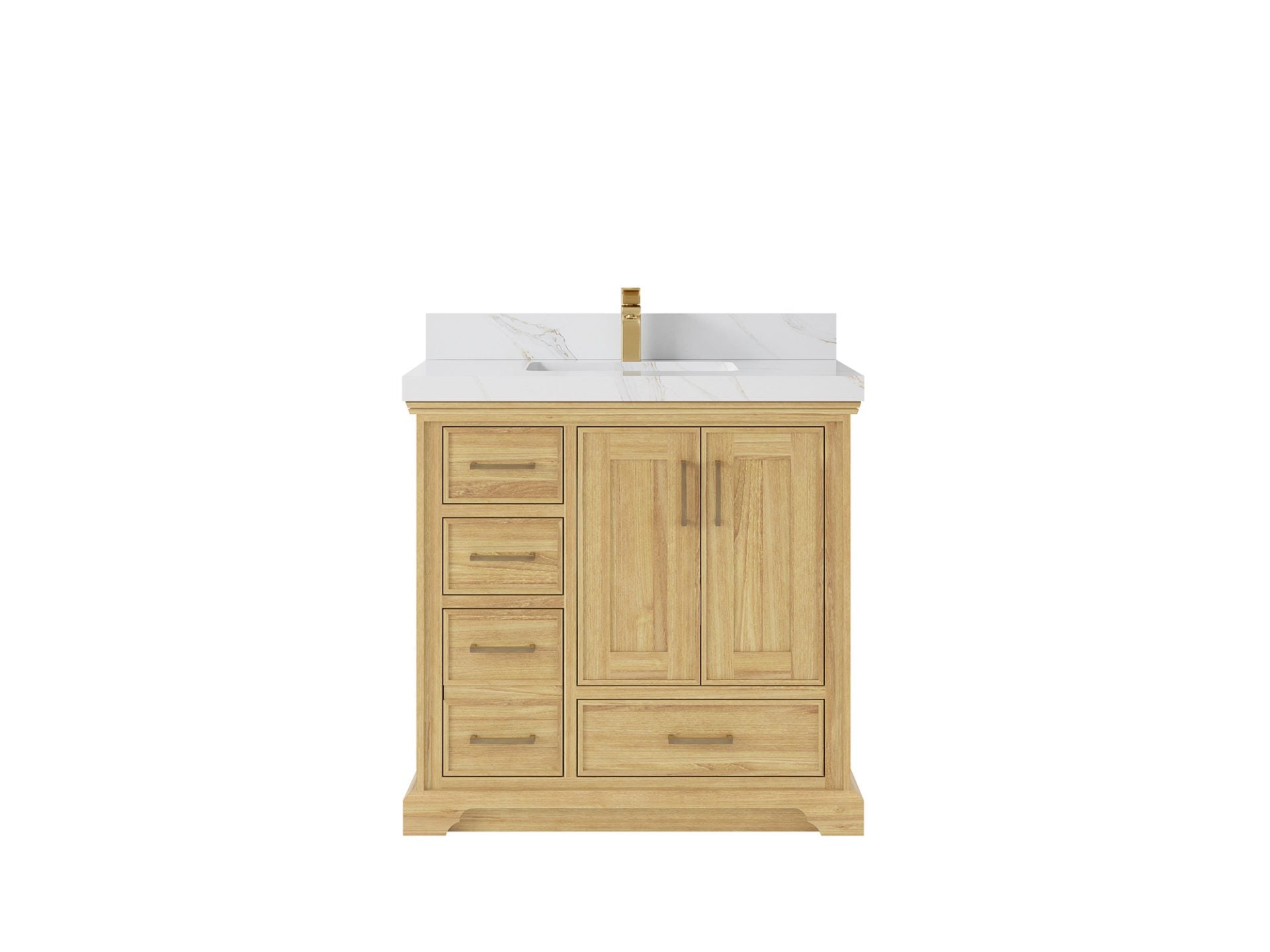 Charlotte Teak 36 in. W x 22 in. D Center Sink Bathroom Vanity in Light Natural with 2 in Calacatta Sienna Quartz Countertop