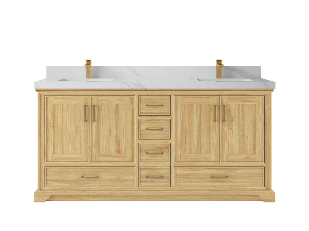 Charlotte Teak 72 in. W x 22 in. D Double Sink Bathroom Vanity in Light Natural with 2 in Calacatta Sienna Quartz Countertop